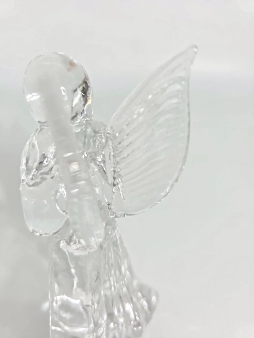 Clear Glass Angel Figurine With Detailed Wings And Flowing Robe Vintage